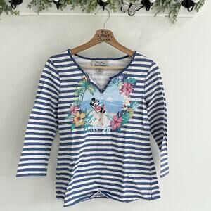DISNEY PARKS X TOMMY BAHAMA collab WOMENS MINNIE MOUSE 3/4 SLEEVE TOP SHIRT S